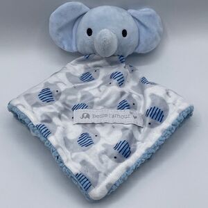 Petite Lamour Blue Elephant Baby Lovey Plush 2018 Blanket Gray Sherpa 10inch